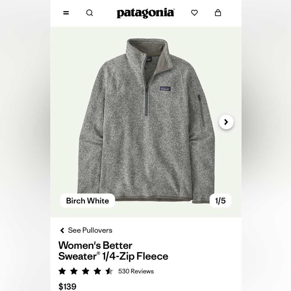 Patagonia Women's Light Gray Better Sweater Fleece Pullover Sz XS